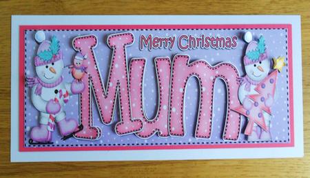 Large Dl Xmas Mum with Snowmen Quick Card 3D Decoupage by Johanna Lambert