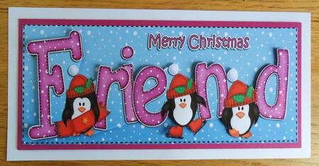 Large Dl Xmas Friend with Penguins Quick Card 3D Decoupage by Johanna Lambert
