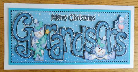 Large Dl Xmas Grandsons with Snowmen Quick Card 3D Decoupage by Johanna Lambert