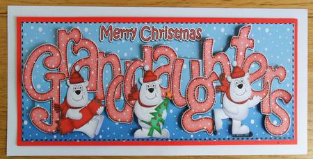 Large Dl Xmas Granddaughters with Polar Bears Quick Card 3D by Johanna Lambert