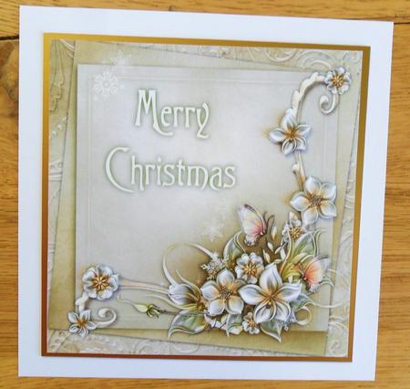 Merry Christmas Winter Flowers 8x8 Decoupage Card - Neutral by Johanna Lambert