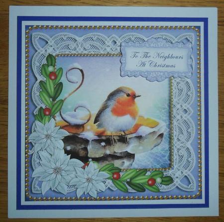 Blue Robin Neighbours at Christmas 8in Sentiment Topper by Johanna Lambert