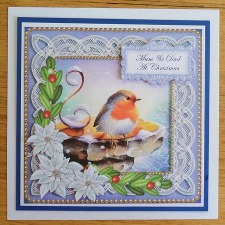 Blue Robin Mum & Dad at Christmas 8in Sentiment Topper by Johanna Lambert