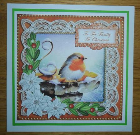 Borange Robin Family at Christmas 8in Sentiment Topper by Johanna Lambert