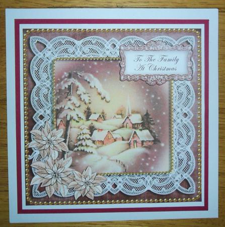 Snowy Village Family at Christmas 8in Sentiment Topper by Johanna Lambert