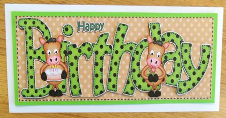 Large Dl Gigi Horse Happy Birthday Felties Quick Card by Johanna Lambert