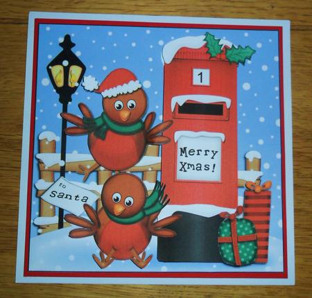 Xmas Robins N Postbox Quick Card N 3D Decoupage by Johanna Lambert