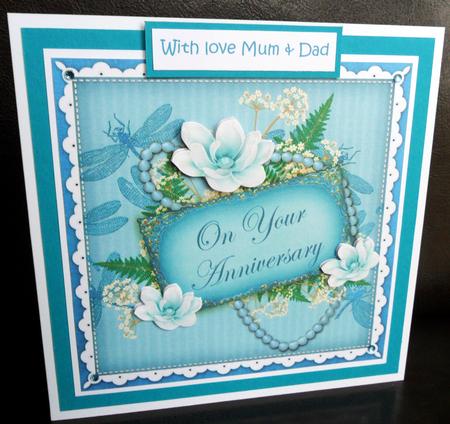 Teal Magnolia Anniversary 8in Vintage Decoupage Topper by Johanna Lambert