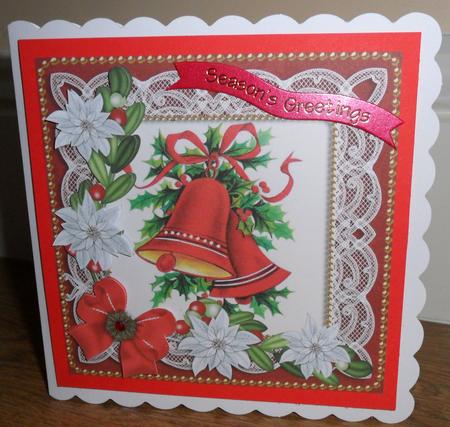 Christmas Bells Red Poinsettia 8in Card Front Mini Kit by Johanna Lambert