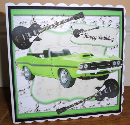 Green Hot Car with Guitar Music Card Topper & Decoupage by Johanna Lambert
