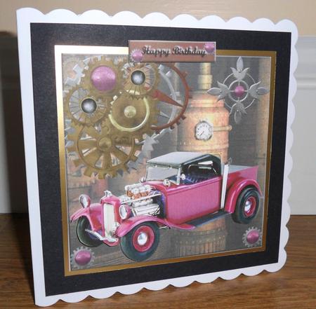 32 Ford Pickup Hot Rod Steampunk Card Topper with Decoupage by Johanna Lambert
