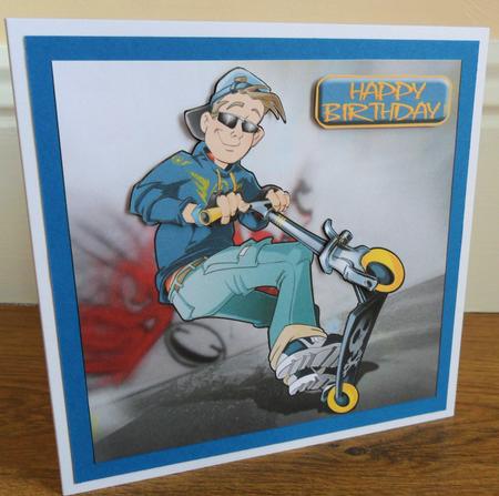 Scooter Dude (blue) 8x8 Quick Card by Johanna Lambert