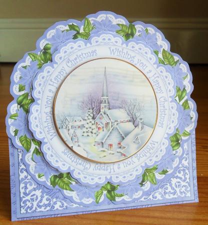 Blue Church Wishin U Happy Christmas Picture Doily C & E Kit by Johanna Lambert