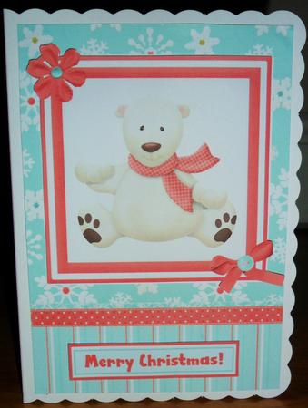Polar Bear Christmas Card Front with Decoupage by Johanna Lambert