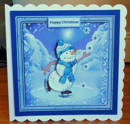 Christmas Snowman Skating Card with Decoupage by Johanna Lambert
