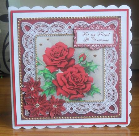 Red Roses My Friend at Christmas 8in Sentiment Topper by Johanna Lambert