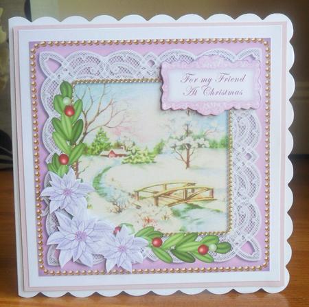 Snowscene Lilac My Friend at Christmas 8in Sentiment Topper by Johanna Lambert