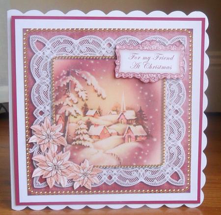 Snowy Village My Friend at Christmas 8in Sentiment Topper by Johanna Lambert