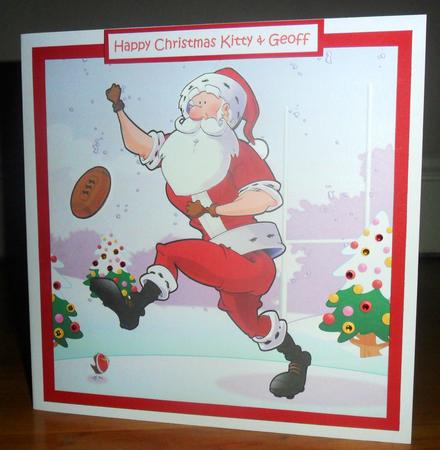 Rugby Santa Dude 8x8 Quick Card by Johanna Lambert