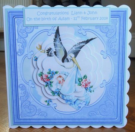 Baby Boy and Stork Card with Petal Stacker by Johanna Lambert