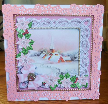 Pink Snow Church Poinsettias Step by Step Decoupage Sheet by Johanna Lambert