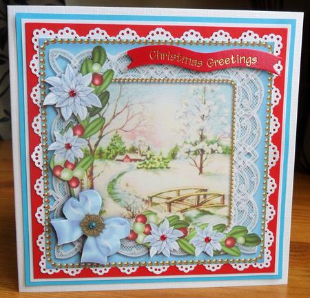 Ice Blue Snowscene1 Poinsettia Decoupage Step by Step Sheet by Johanna Lambert