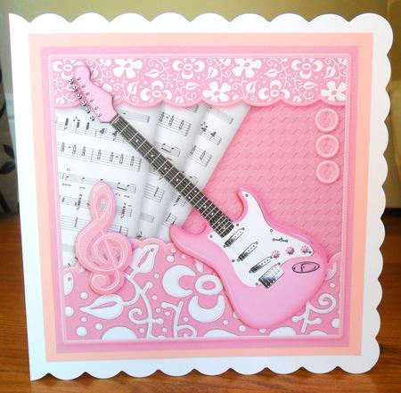 Girly Pink Guitar - 8in x 8in Decoupage by Johanna Lambert