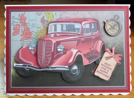 Classic Red Car Decoupage, Birthday by Johanna Lambert