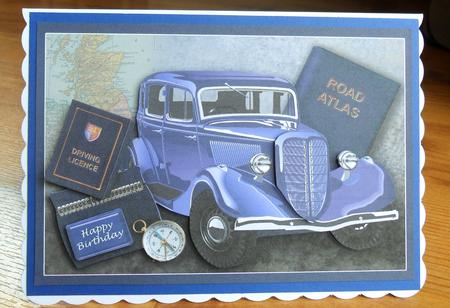 Classic Blue Car Decoupage, Birthday by Johanna Lambert