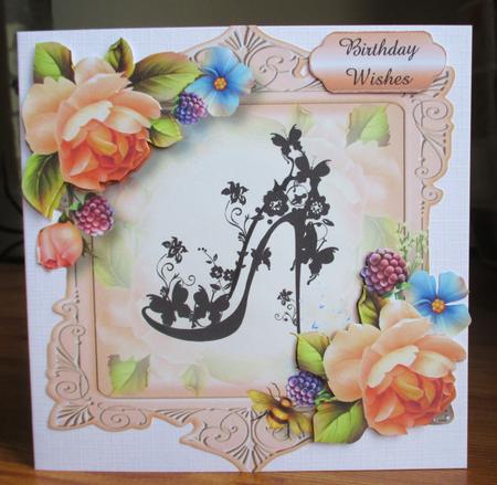 Peach Roses & Silhouette, Shaped Topper by Johanna Lambert