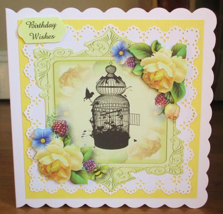 Soft Yellow Roses & Silhouette, Shaped Topper by Johanna Lambert