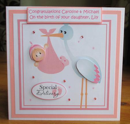 Special Delivery Baby Girl Pink Card Topper by Johanna Lambert