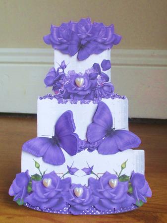 Beautiful Lilac Rose Wedding Cake Shaped Card Kit by Johanna Lambert