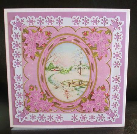 Lilac Snowscene 7in Oval Ribbon Decoupage Topper Sheet by Johanna Lambert