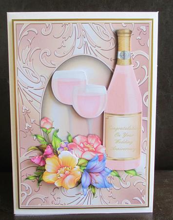 Pink Champagne Wedding Anniversary Card Front by Johanna Lambert