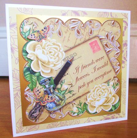 Cream Roses If Friends Were 8in Scallop Decoupage Topper by Johanna Lambert