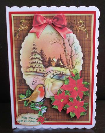 Vintage Village, Robin & Poinsettias -card Front & Decoupage by Johanna Lambert