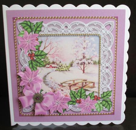 Pretty Snowscene Lilac Poinsettia 8in Decoupage Step by Step by Johanna Lambert