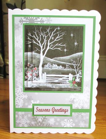 Black and White Christmas Garden Pyramid Card Front by Johanna Lambert
