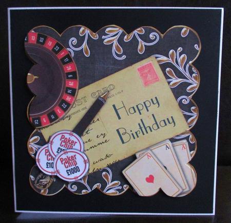 Black Roulette Happy Birthday Postcard 8in Topper by Johanna Lambert