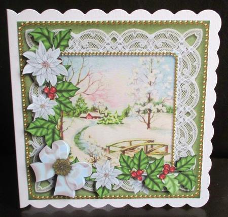 White Poinsettia Snowscene 2 Decoupage Step by Step Sheet by Johanna Lambert