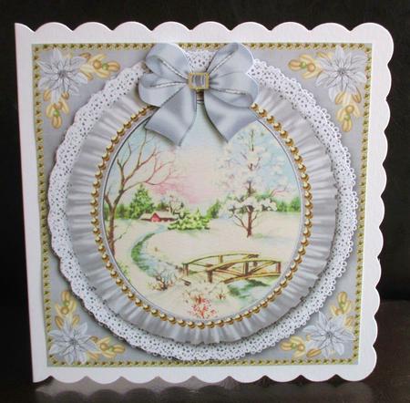 Pretty Snowscene Grey Cream Ruffle Decoupage Step by Step by Johanna Lambert