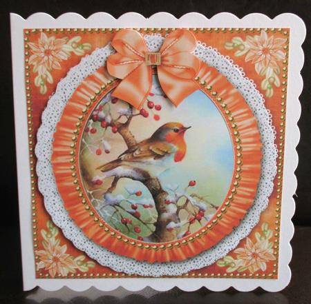 Christmas Robin Burnt Orange Ruffle Decoupage Step by Step by Johanna Lambert