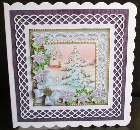 Silver Snow Tree Poinsettia Step by Step Decoupage Sheet by Johanna Lambert