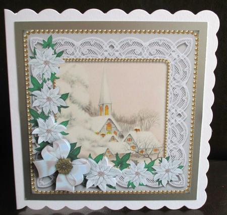 Silver Ice Church Poinsettia 8in Decoupage Step by Step by Johanna Lambert