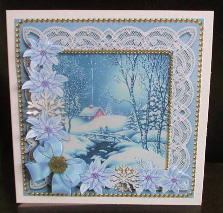 Blue Winter Walk Poinsettia Step by Step Decoupage Sheet by Johanna Lambert