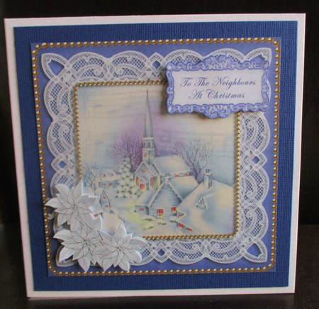 Blue Village Neighbours at Christmas 8in Sentiment Topper by Johanna Lambert