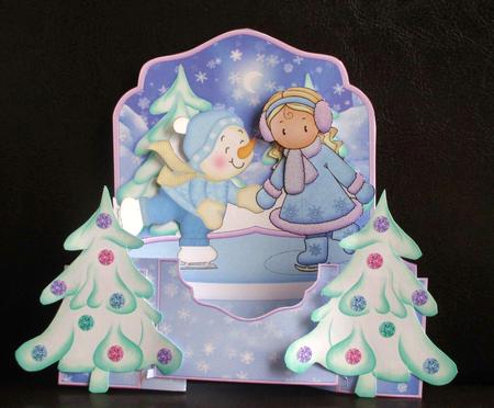Skating Fun 3D Christmas Pop Up Card Kit & Decoupage by Johanna Lambert