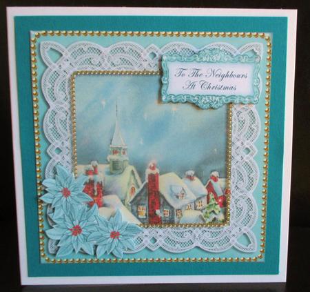 Blue Rooftops Neighbours at Christmas 8in Sentiment Topper by Johanna Lambert