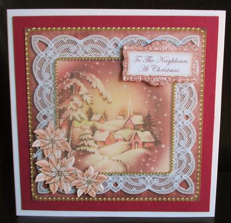 Snowy Village Neighbours at Christmas 8in Sentiment Topper by Johanna Lambert